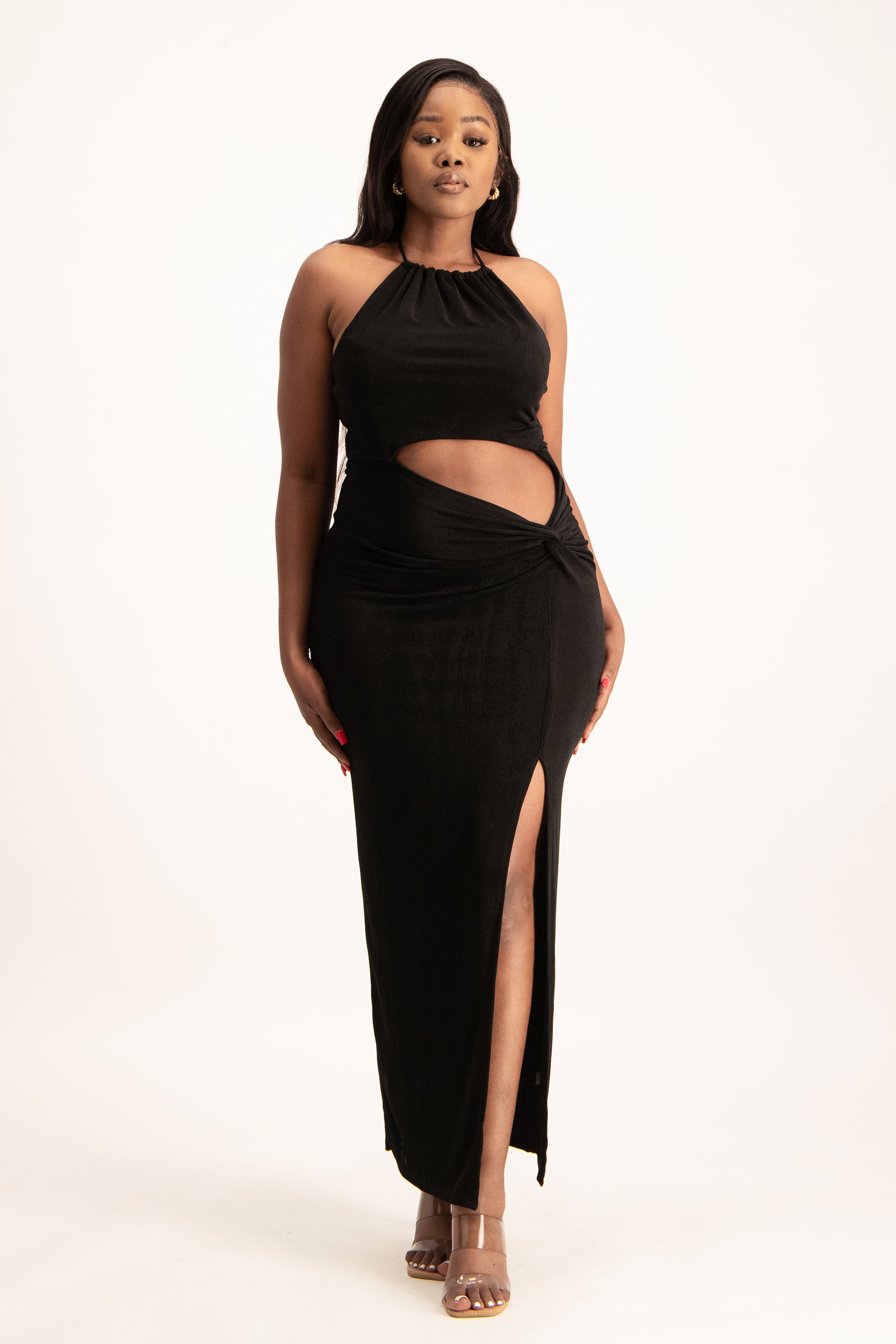 Twist Front Cutout Dress w/ Slit