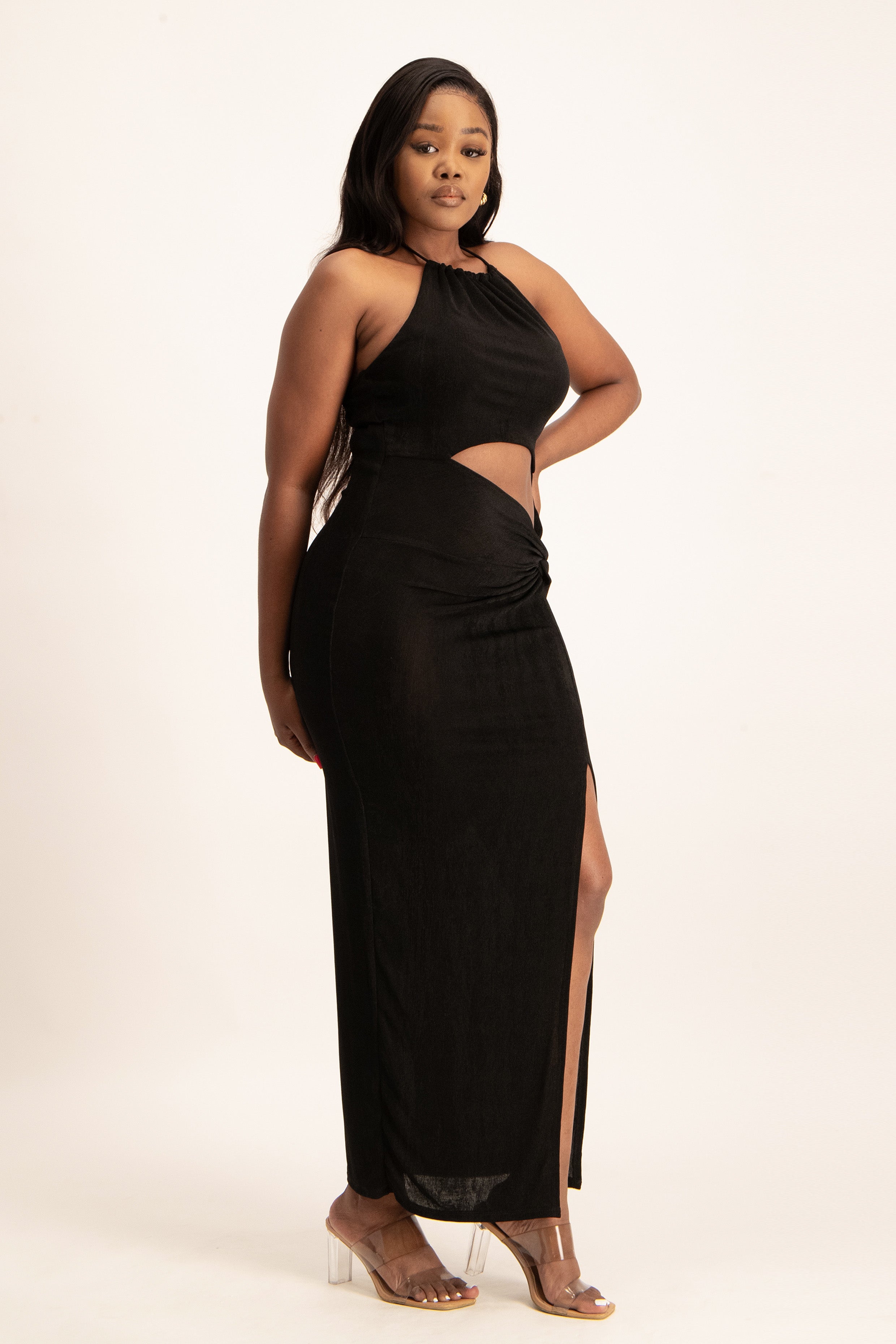 Twist Front Cutout Dress w/ Slit