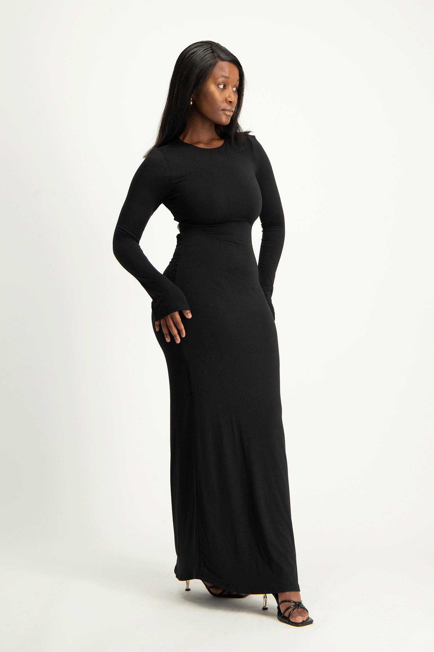 black full sleeve long dress Long Sleeve Tie Back Lounge Maxi Dress – Imprecca
